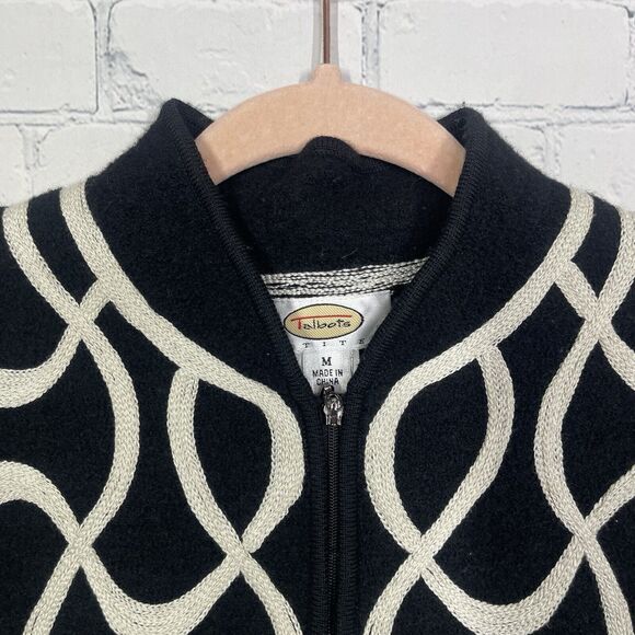 Talbots Wool Jacket Women Size PM Black Ivory Brading Zip Long Sleeve Preppy - Picture 3 of 12